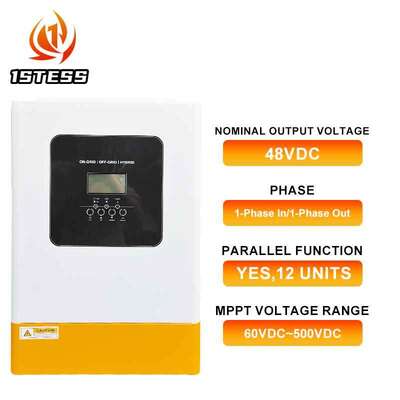 Controlador solar MPPT incorporado de 120A, inversor solar híbrido monofásico de 48V, 5,5 kW, 6,2 kW, onda sinusoidal pura fuera de red