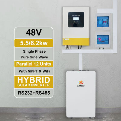 Inversor híbrido monofásico de 5,5 kW, MPPT de onda sinusoidal pura de 48 V, 60-500 V, bajo a alto voltaje para funcionamiento en paralelo